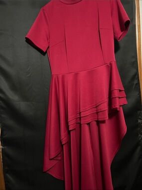 Women’s Asymmetric Ruffle Dress - Deep Berry